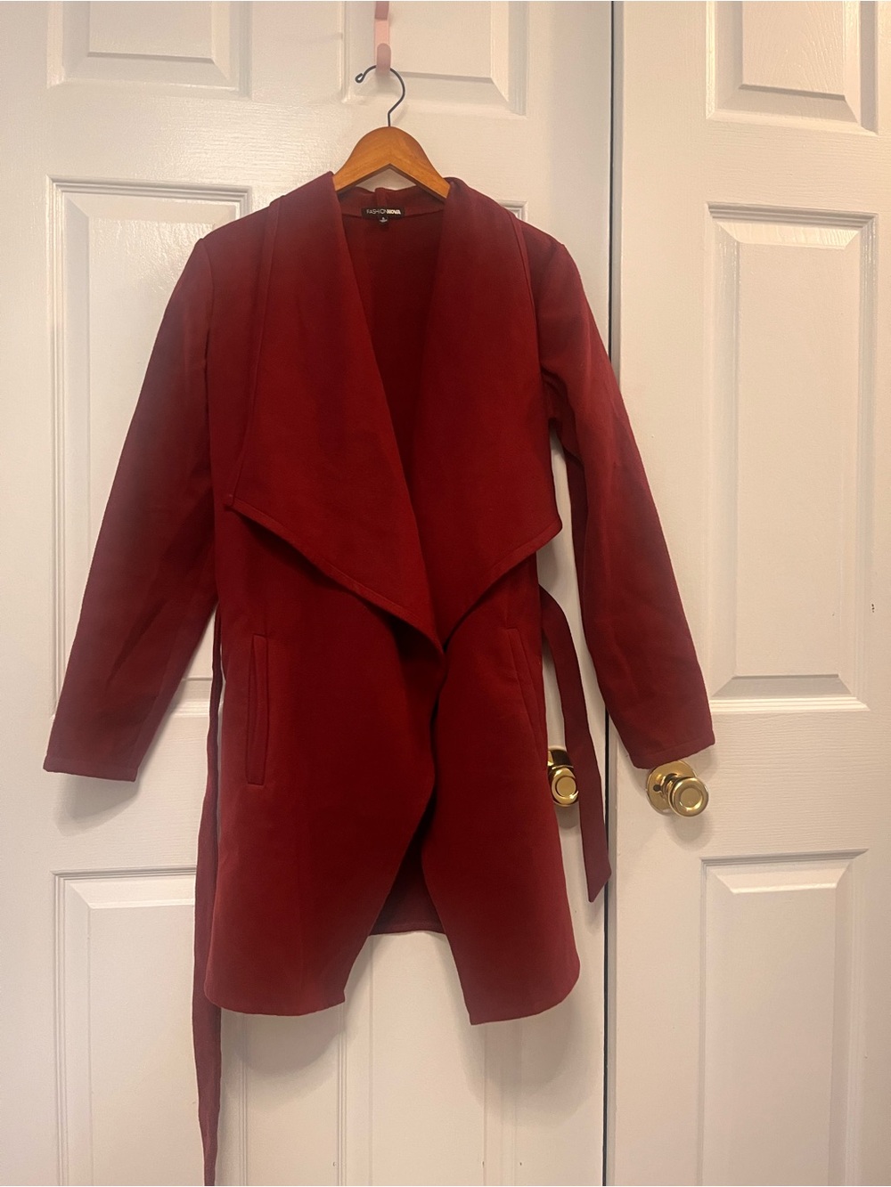 Fashion Nova Women's Draped Trench Coat - Burgundy S